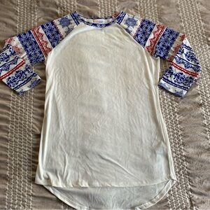 LulaRoe Red White Blue Raglan XS Long Half Sleeve Baseball Shirt NWOT